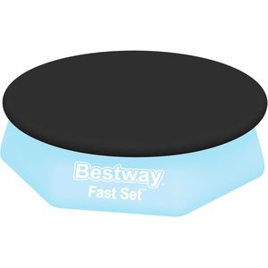 Bestway Poolabdeckung 58032, aus PVC, schwarz, mit Spannseil, für Pools bis Ø 244 cm, UV-beständig, Planenmaß Ø 240 cm