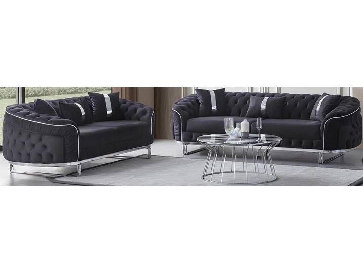 JVmoebel Polstergarnitur Schwarzes Stoffsofa aus Polyester mit modernem Design, (2-tlg., Sofa 3 Sitzer, Sofa 2 Sitzer), Made in Europe