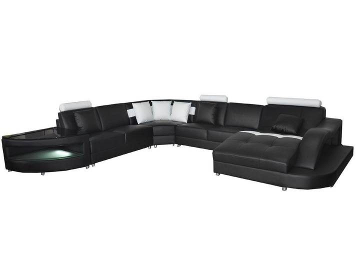 Xlmoebel Wohnlandschaft Elegante U-Form Ledersofa Garnitur mit Tisch in modernem Design, Ledersofa Garnitur mit Tisch, Hergestellt in Europa