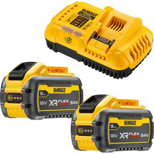 DeWalt Werkzeugakku XR FLEXVOLT Starter-Set, DCB118X2-QW, 54V / 3,0Ah, 18V / 9,0Ah, 2 Schiebeakkus und Schnellladegerät