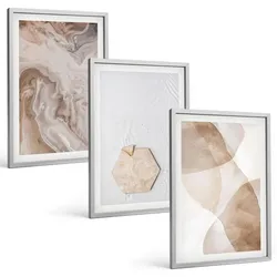 BILDER SET 3er Set - 40x60 cm Silberner Rahmen - Designerabstraktion der Natur