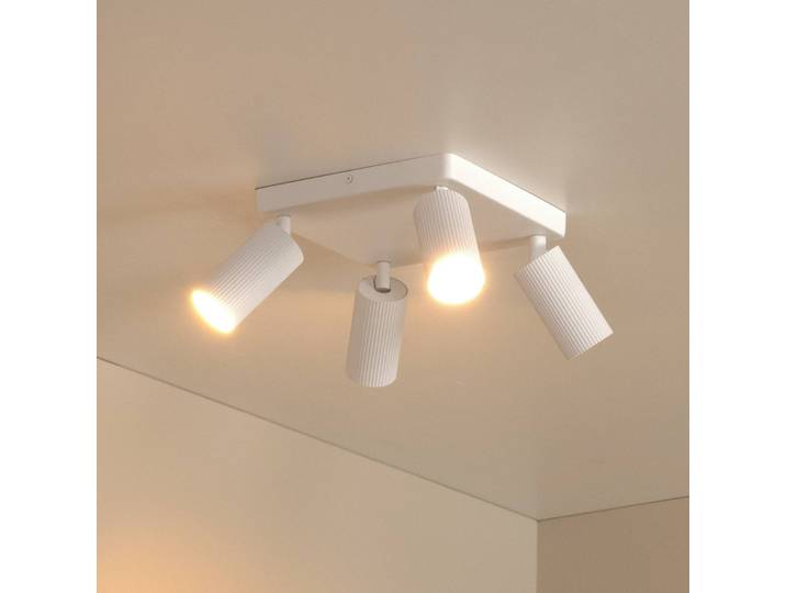 Lucide Deckenstrahler Clubs, weiß, 4-flammig, GU10, Aluminium dimmbar, weiß / opal, für Wohn- / Esszimmer, Aluminium, Modern, Strahler