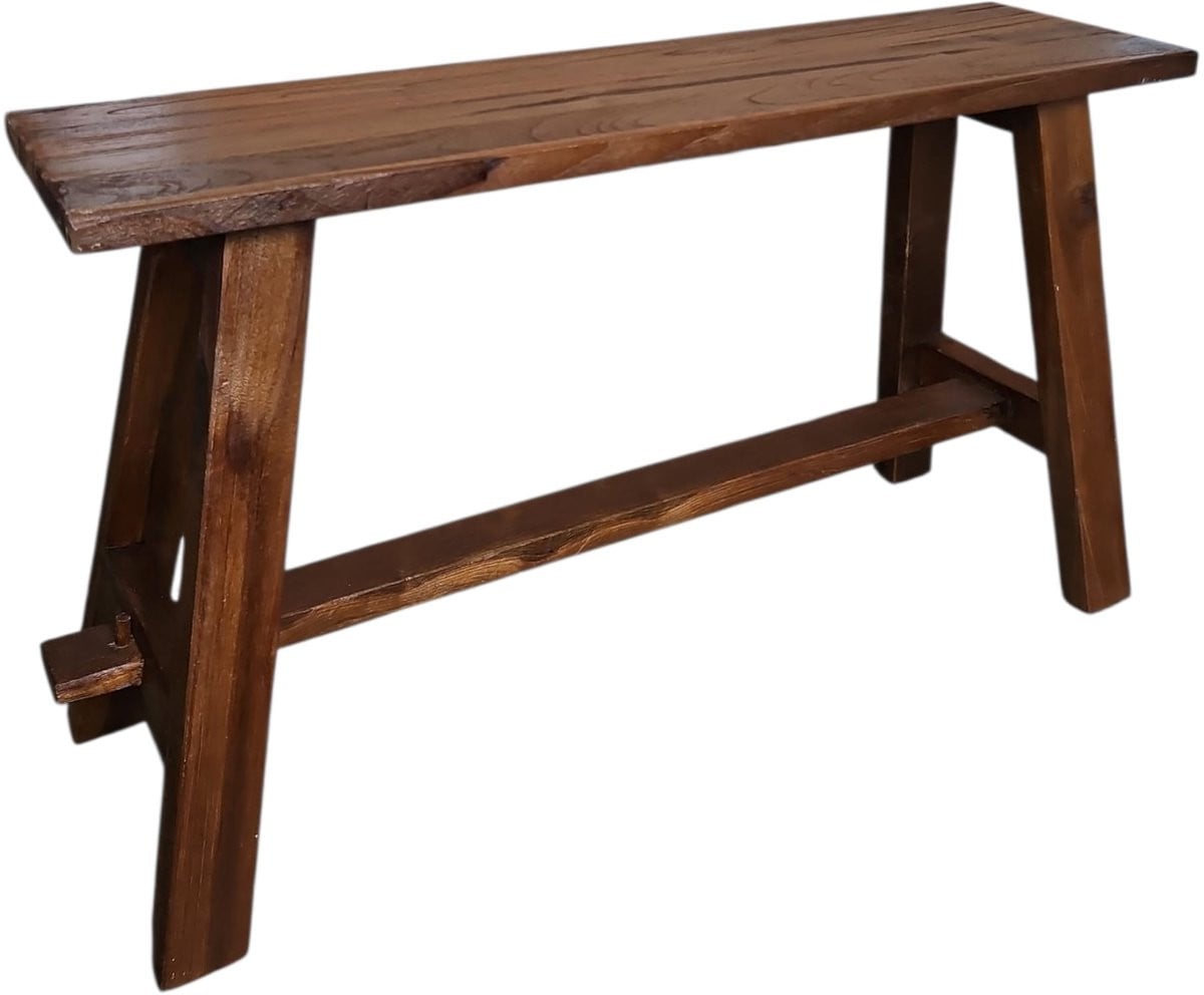 Handgemaakte kruk van gerecycled teak hout in walnoot kleur, Hoogte: 80 cm