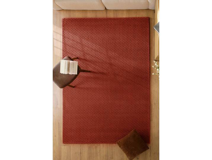 Teppich WECON HOME Castello THREE , rot (kamin rot), B:140cm H:7mm L:200cm, Schurwolle, Teppiche, Teppich, Schurwolle, Kurzflor mit Hoch-Tief-Effekt, Wohnzimmer, Punktmuster