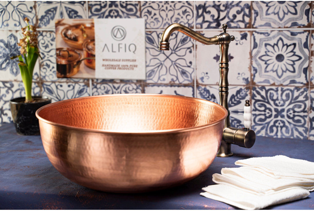 ALFIQ 7.6mm W Single Bowl Copper Kitchen Sink with 1 Faucet Hole Copper 7.6mm L