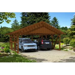 Skan Holz Schwarzwald Doppel 684x600cm Dachlatt.nussbaum mit Rückwand Holzcarport