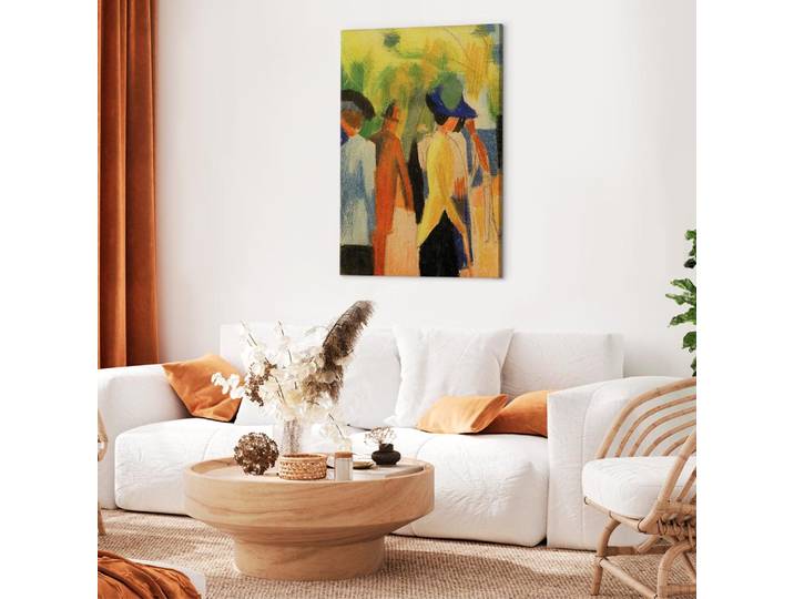 Leinwandbild Spaziergänger unter Bäumen Filz Gold/Gold 80 x 120cm