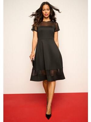 Plus Size Women's Scuba Illusion Yoke Dress by Roaman's in Black (Size 18 W)