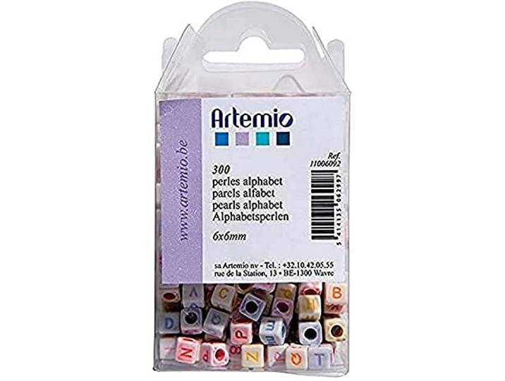 Artemio 6 x 6 mm 300-delige kunststof kralen alfabet, meerkleurig