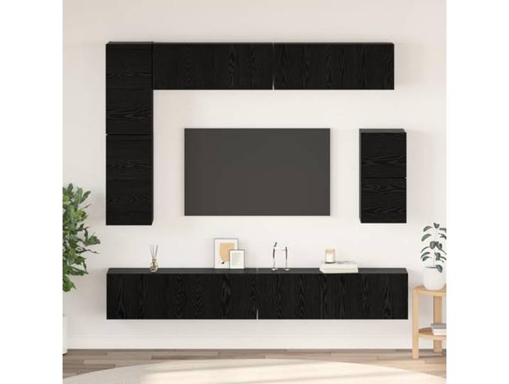 HEFZGDB TV-Schrank-Set mit Regal, 8 Stück, Schwarze Eiche, Modulare Würfelregale für Wohnzimmer, Wandmontage, Massivholz Altholz, Vielseitiger Stauraum, Organisierte Aufbewahrung,