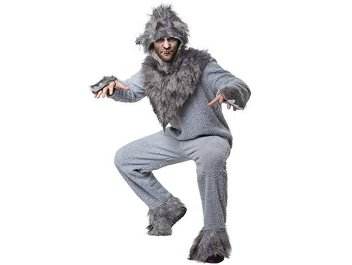 dressforfun 900544 -Unisex kostuum Wild Wolf, jumpsuit van lichtgrijze geruwde en warme stof (165 Nr. 302512)