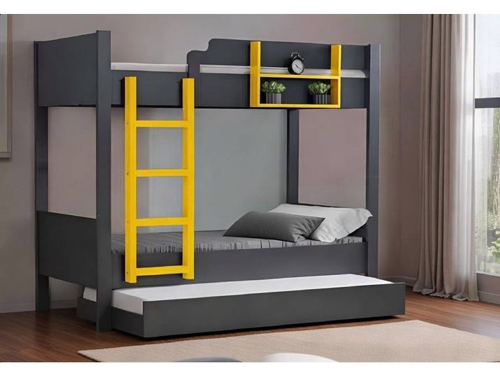 Xlmoebel Etagenbett Kinder Etagenbett mit Stauraum und gelber Leiter (Etagenbett mit Stauraum), Made in Europa