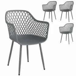 GARTENSTÜHLE 4er Set Metall Kunststoff Dunkelgrau