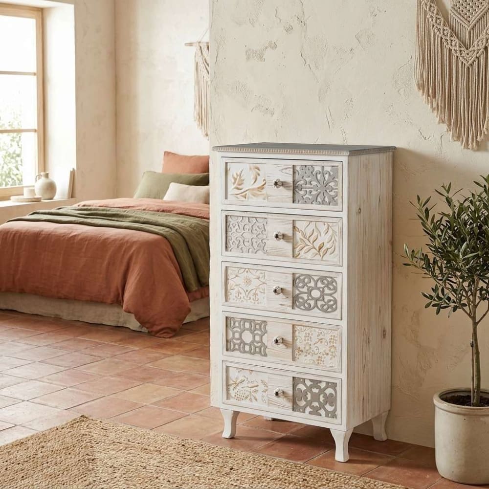 NIYLO Chiffonnier en bois multicolore 56x34x109 cm Multicolore 34x109x56cm