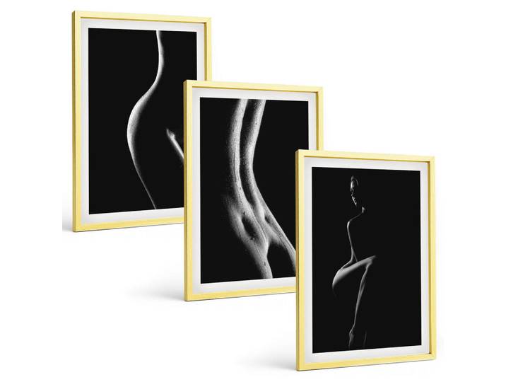 Tulup Bilder SET 3er Set - 40x60 cm Goldrahmen - Schwarz-weiße weibliche Silhouetten, Goldfarben, Kunststoff, Rechteckig, 40x60 cm, Fotografie, Bilder & Rahmen, Bilder