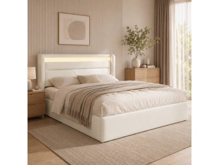 Lit Adulte Coffre Rangement 140x200 Pu Blanc Havrya