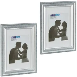 Relaxdays Bilderrahmen 2er Set, 20x30 cm, Hoch- & Querformat, Fotorahmen zum Aufhängen, Hinstellen, Passepartout, silber