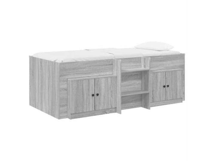 HFXHIJXQ Loft Bettgestell mit Schrank 3 STK. Grau Sonoma Holzwerkstoff Kompaktes Hochbett Set mit zwei Schränken und integrierter Leiter für einfache Raumausnutzung im modernen Schlafzimmer.
