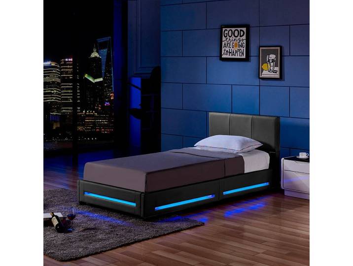 HOME DELUXE Bett ASTEROID, inkl. Lattenrost & LED Beleuchtung, Kunstlederbett, Polsterbett