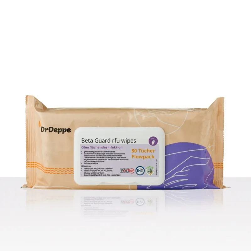 Dr.Deppe Beta Guard rfu wipes, alkoholfreie Flächen-Desinfektionstücher Flowpack mit 80 Tüchern 601797
