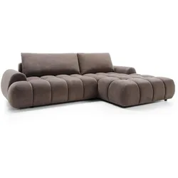ECKSOFA GARDA Braun Plüsch-Stoff mit Schlaffunktion