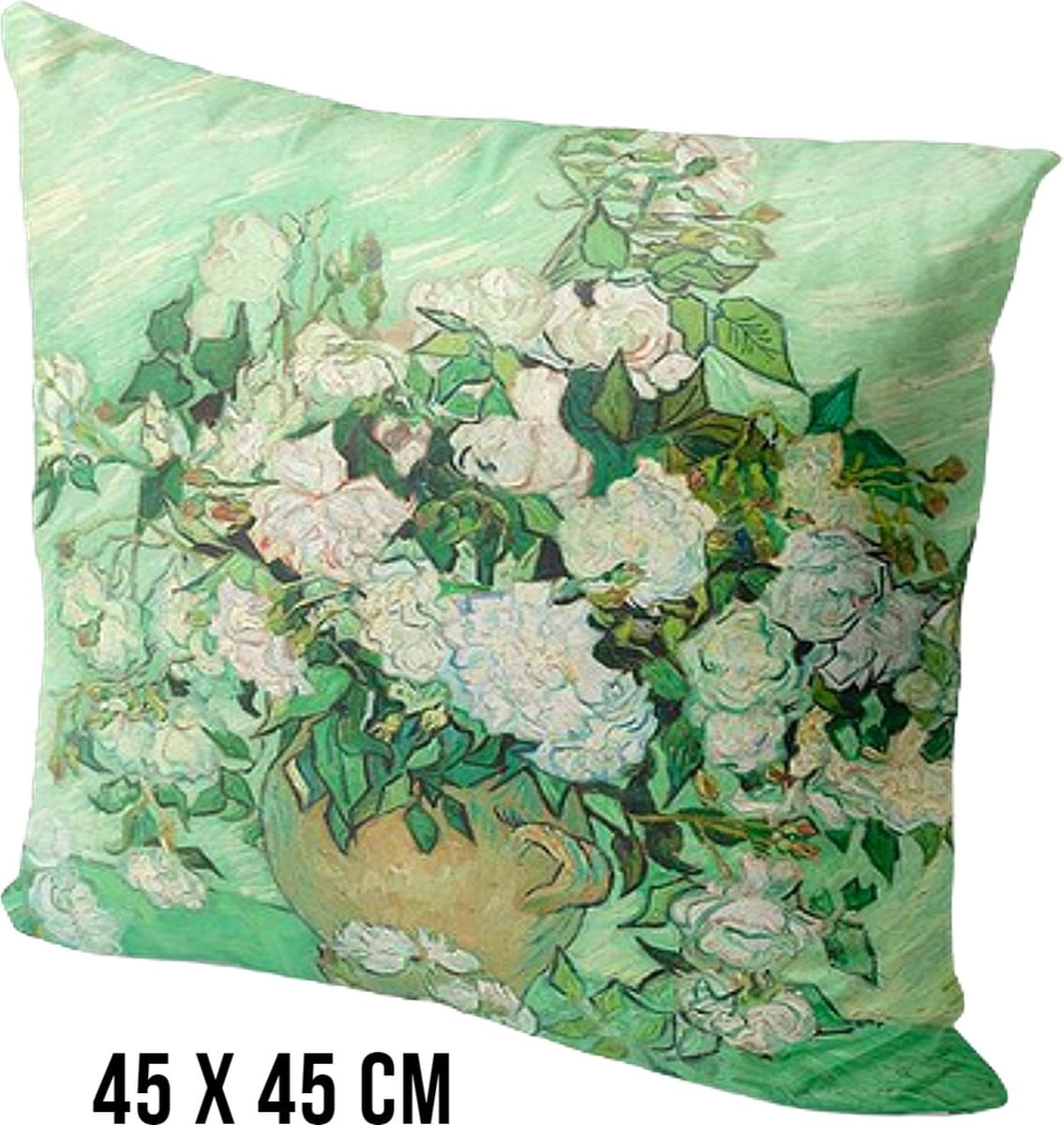 Kussenhoes met Vincent Van Gogh Rozenmotief, Groen, 45 x 45 cm