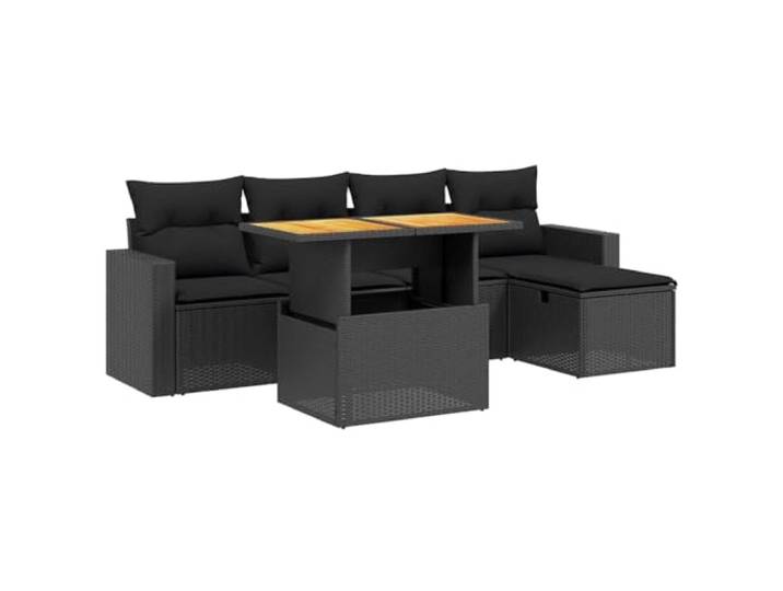 PUGYNBK Garten-Sofa-Set, 6-teilig, Rattan, Synthetik, Schwarz Tisch mit verstellbarer Tischplatte, abnehmbare und waschbare Bezüge, modulares Design, witterungsbeständig