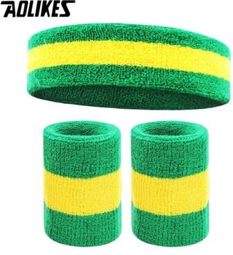 Inspire Select Sports Sweatband & Wristband Set Cotton Sweat Headband Moisture Wicking Wrist Sweatbands For Fitness & Sports green Yellow