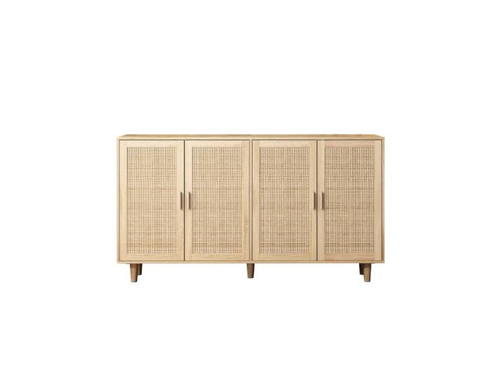 Buffet en bois naturel à portes en rotin tressé