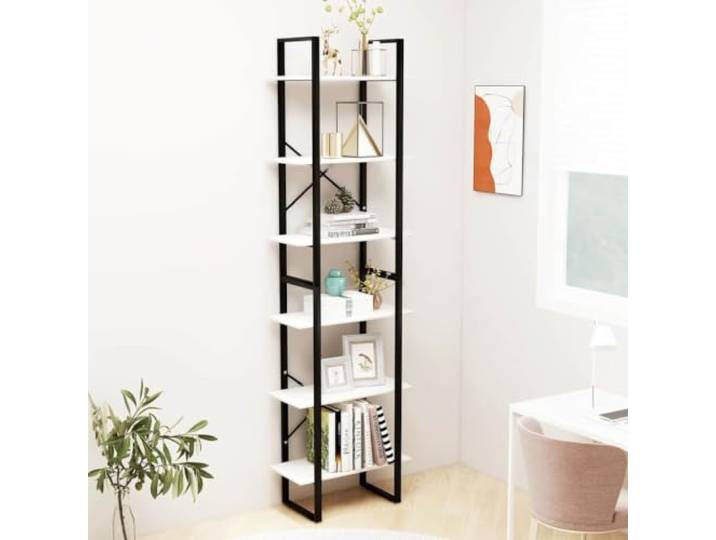 Lagerregal Weiß 60x30x210 cm Massivholz Kiefer Standregal mit Metallrahmen Massivholz Kiefer, Metallrahmen, 60x30x210 cm, für Küche, Wohnzimmer, Keller, Werkstatt