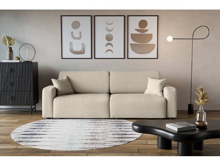 Schlafsofa Weiß Teddystoff Quila 245 x 83 x 90cm Modern