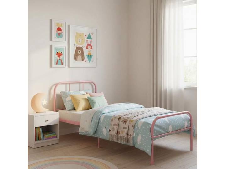 Lit simple - FURNITURER - 90x190 - Rose - Structure robuste - Design moderne