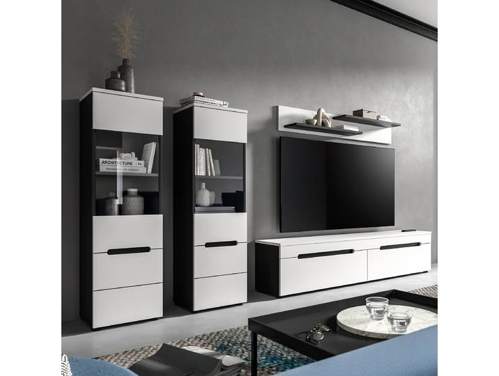Ensemble mural Canu -4 él. Buffet haut Panneau aggloméré, enduit Blanc/Gris/Blanc 272 x 141 x 33cm Sans éclairage