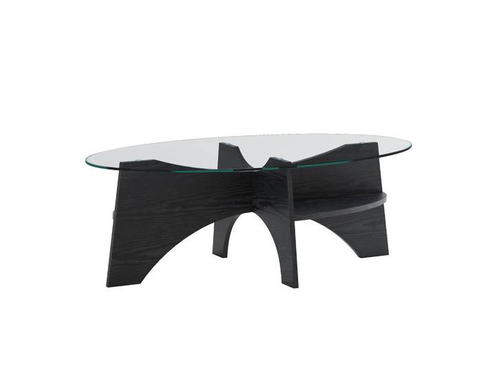Modfu Beistelltisch aus MDF und Glas 104,9x60x35,6 cm Schwarz/Transparent mit Sicherheitsglas und fächerförmigem Gestell, 60x35.6x104.9 cm, Wohnzimmer, Wohnzimmertische, Beistelltische