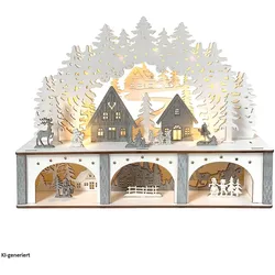 HTI-Living, Weihnachtsbeleuchtung, Schwibbogen Dorfidylle Weiss Grau