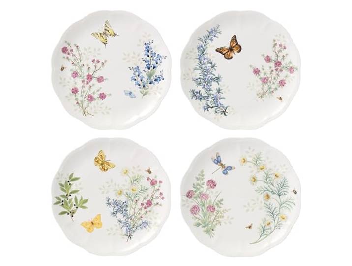 Lenox 897794 Butterfly Meadow Herbs Speiseteller, 4 Stück Spülmaschinenfest, 27,30 cm Durchmesser, Blumenmuster, Alltagsessen, Geschenk für Frauen, Küchenutensilien, Essgeschirr