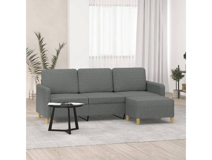 Canapé 3 places repose-pieds gris foncé 180 cm tissu spacieux avec pouf salon confortable élégant