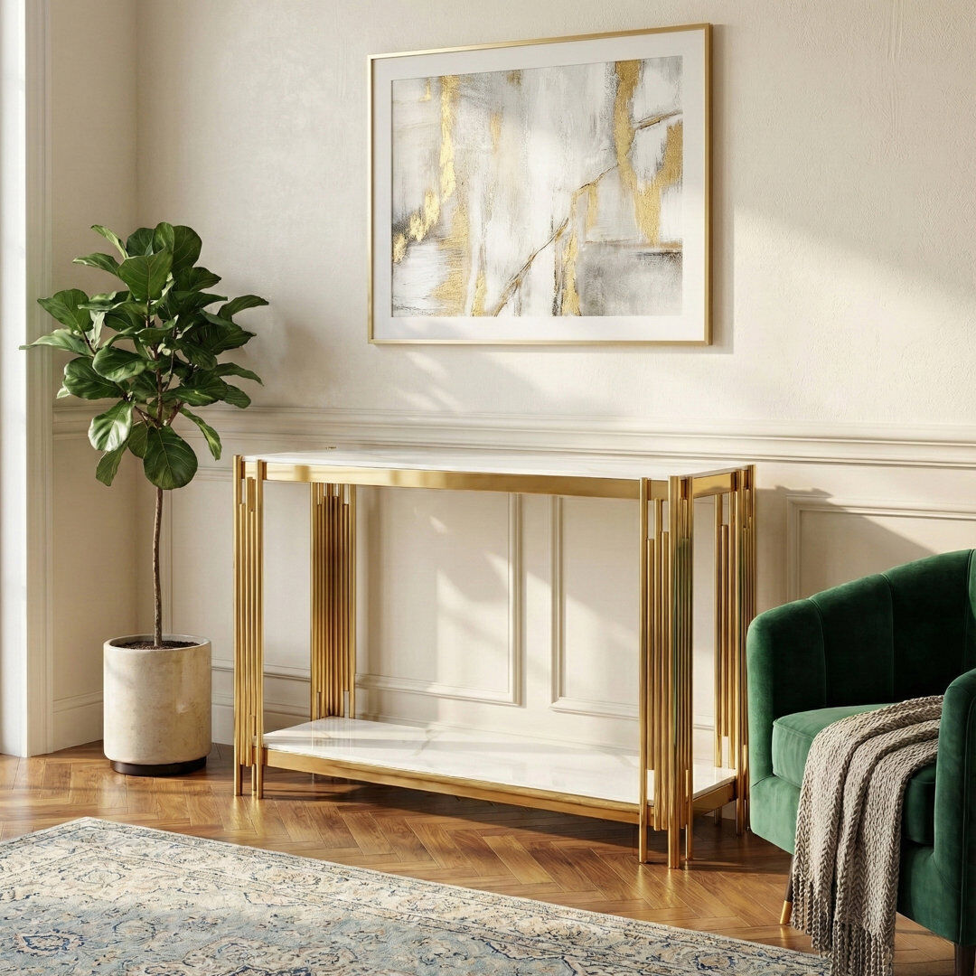 Fairmont Park Kya 120 cm W Stone Top Console Table White 78cm H X 120cm W X 40cm D