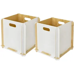 HMF Aufbewahrungsbox aus Holz zum Zusammenstecken, 2er Set, passend für Kallax, 32 x 32 x 32 cm, Weiß