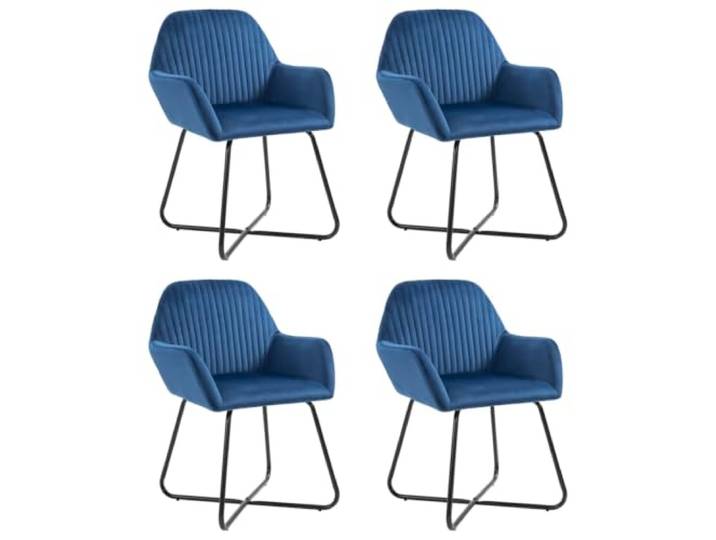 KGHFDVB 4er Set Esszimmerstühle Blau Samt mit Armlehnen, pulverbeschichtete Weicher Samtbezug, stabile Stahlbeine, ergonomisches Design, belastbar bis 110 kg, moderner Stil
