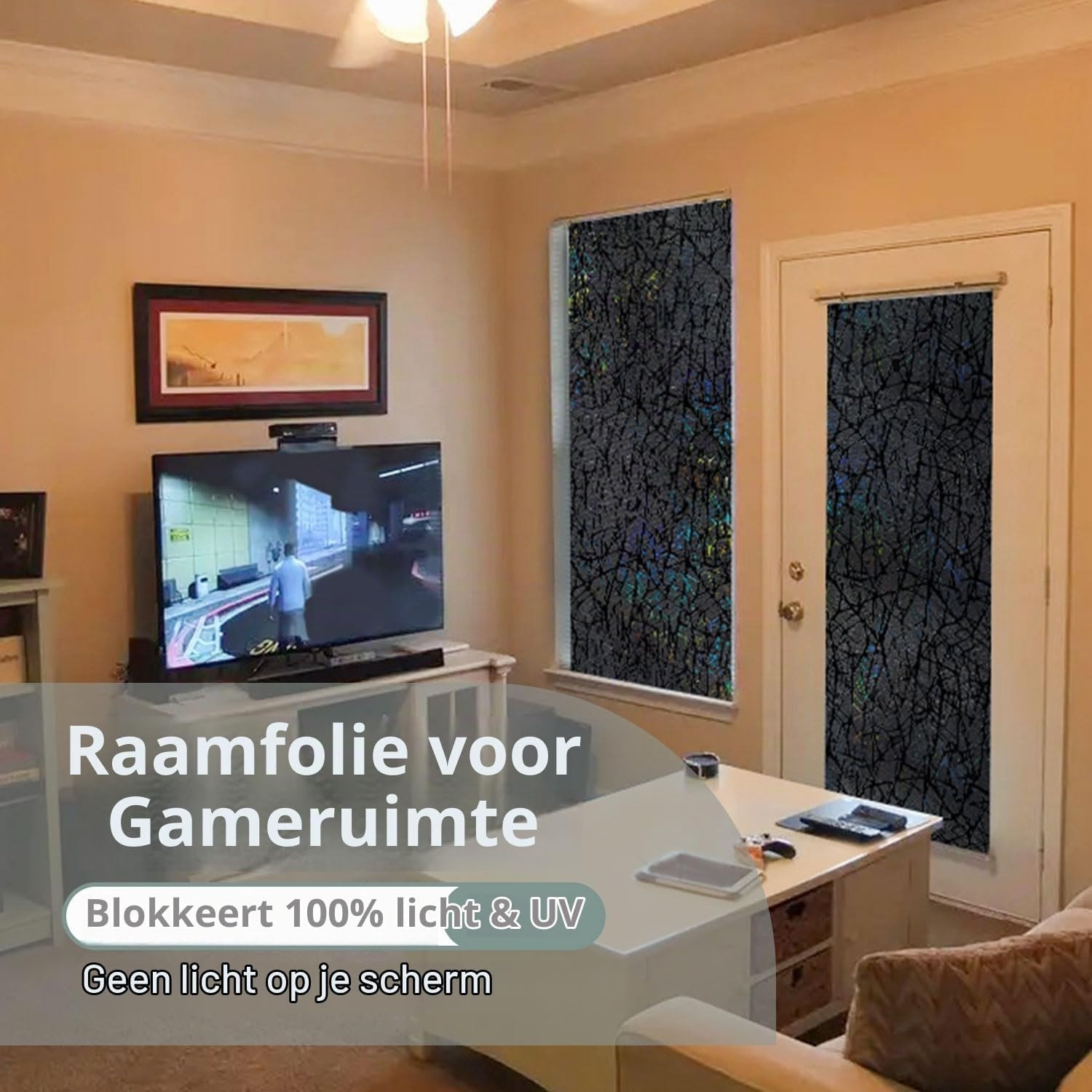Zwarte 3D Privacy Folie voor Raam - Zelfklevende Anti-UV Zonwering - Verduisteringsfilm - 30 x 120 cm