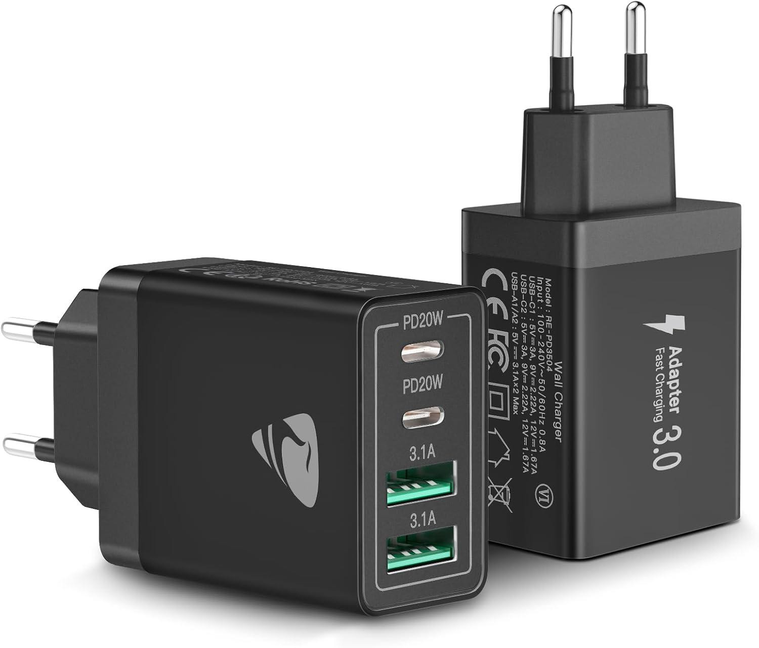 Honeywell 4-poorts USB-C en USB-A multifunctionele oplader, 40W snellader met PD 3.0