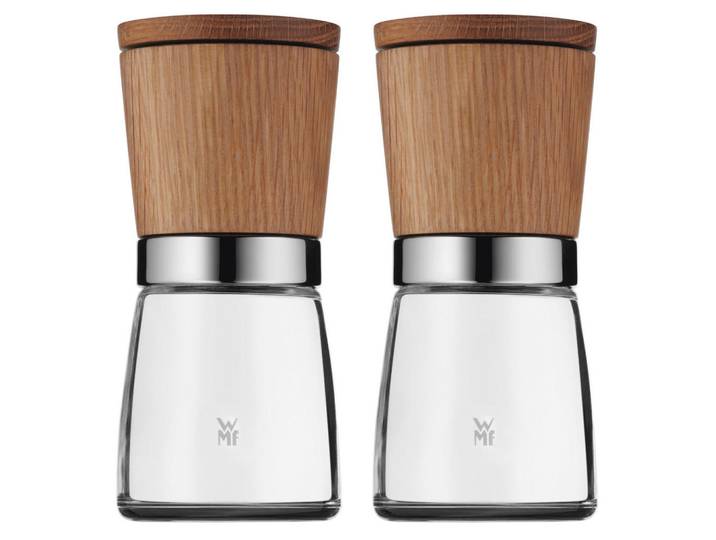 WMF Gewürzmühlenset 2-teilig Ceramill Nature, Holz, Metall, Glas, Eiche, 13.8 cm, stufenlos verstellbare Mahlstärke, Geschirr, Tischkultur & Serviergeschirr, Gewürzmühlen & Streuer