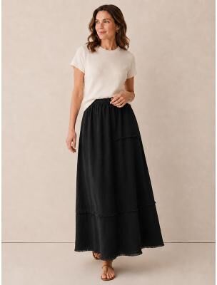 LightInthebox Women's Linen Maxi Skirt Mid Rise Pocket Casual Vacation Black Green Fall