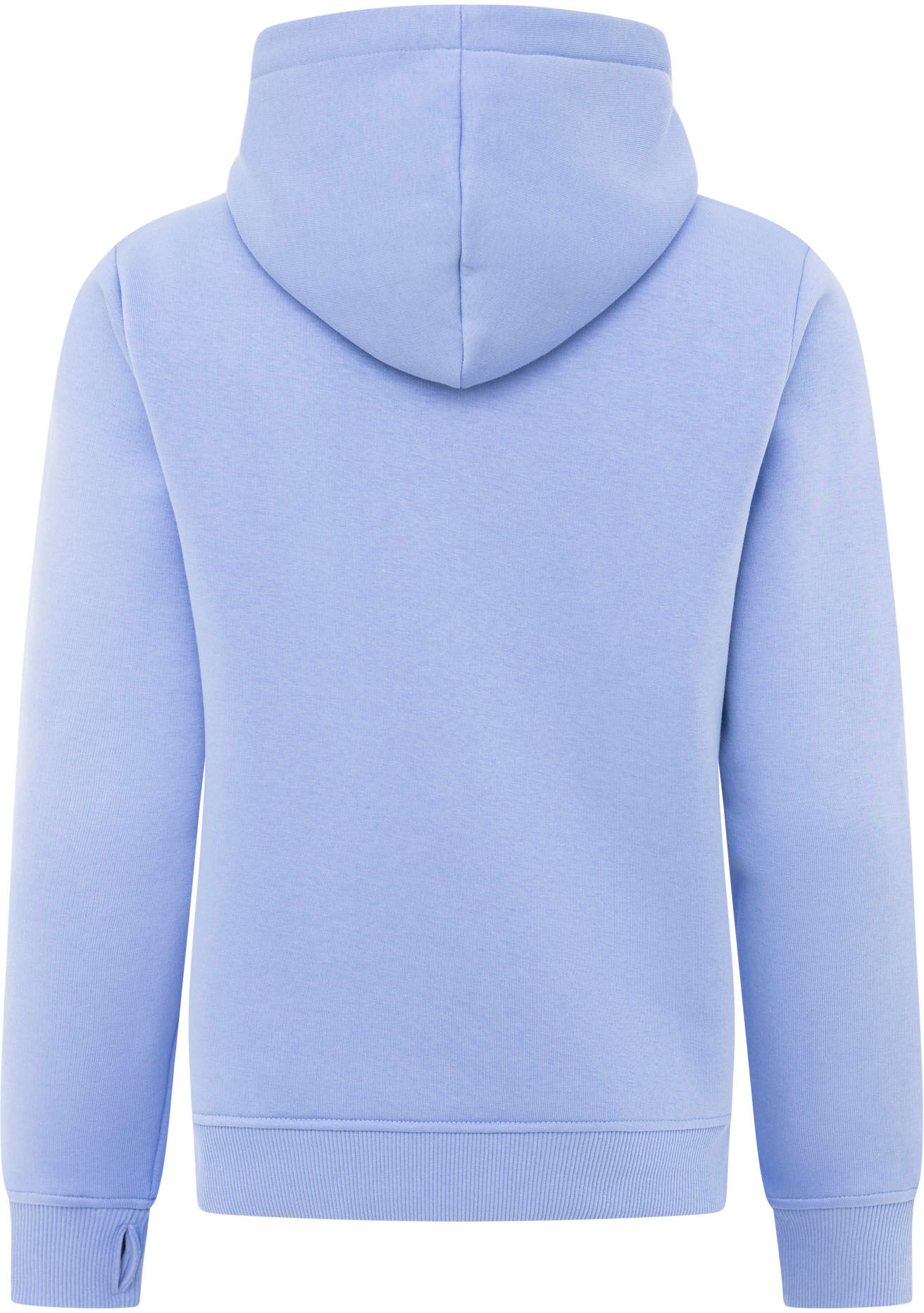 Hoodie ZWILLINGSHERZ "Auszeit", Damen, Gr. S/M, blau (mittelblau), angeraute Sweatware, Obermaterial: 50% Baumwolle, 50% Polyester, unifarben, Sweatshirts Hoodie, mit gestickter "Auszeit"-Botschaft, Kapuze mit Kordelzug,Tasche vorne mittelblau S/M