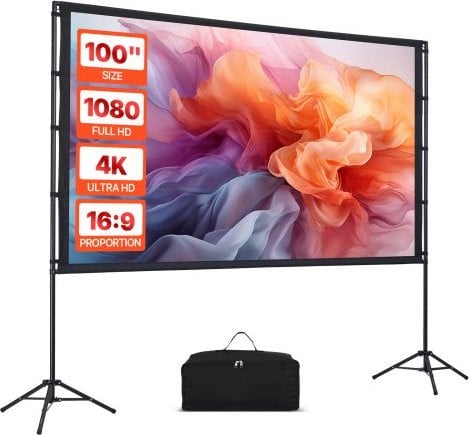 VEVOR Projectiescherm 100 inch met dubbel statief en draagtas, 16:9 4K HD, zwart en wit