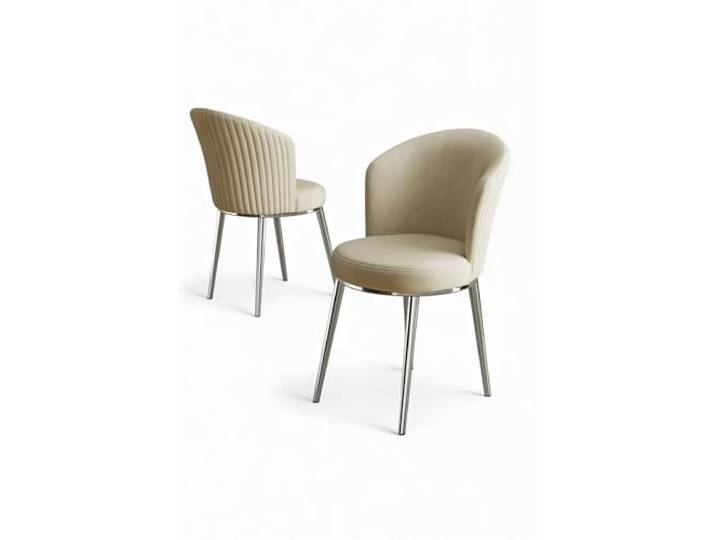 Modern Chair Set (4 Pieces), Cream & Chrome, 45 x 87 x 41 cm 100% Metal Frame, Plywood Back, 22/28 DNS Foam Stylish for Home & Hotel