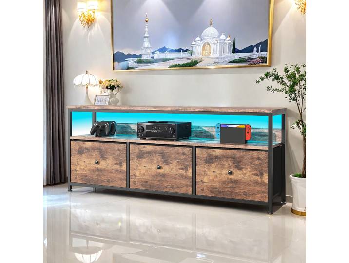 Meuble TV Comanlai avec tiroir LED, meuble TV pour salon avec rangement, meuble TV bas avec rangement pour salon et chambre