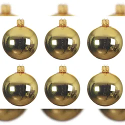 Christmas Decorations 6 Weihnachtskugeln 8cm Glas mundgeblasen Christbaumkugeln hellgold glänzend