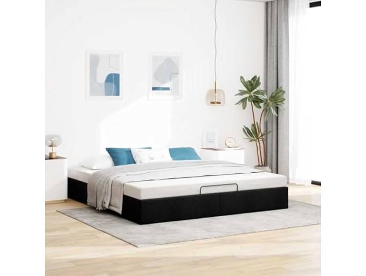 KTHLBRH Bettgestell Pouf schwarz 200 x 200 cm Stoff Gepolsterter Boden mit hydraulischer Hebung, Stauraum unten, Lattenrost im Lieferumfang enthalten